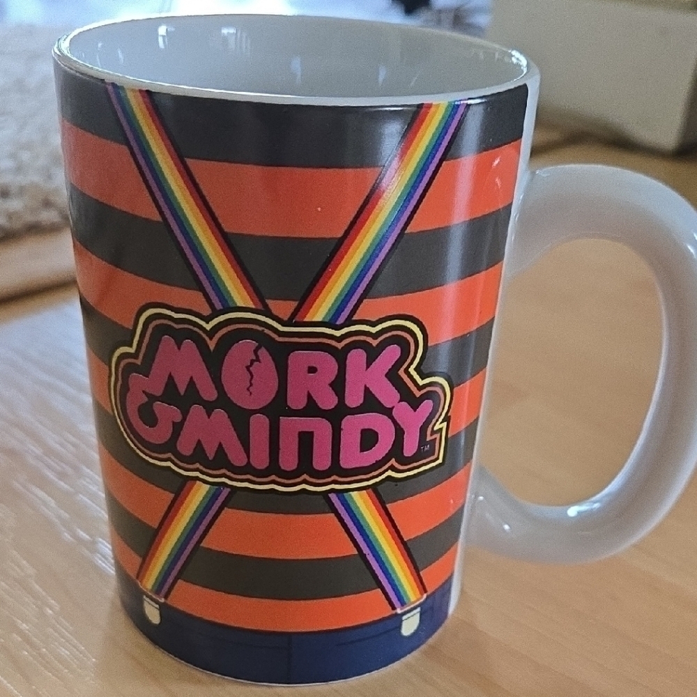 Mork & Mindy, Retro Orange and Black Ceramic Mug, Euc